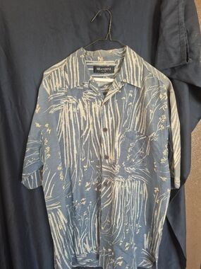 Brandini Blue Floral Short Sleeve Silk Men’s Shirt